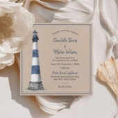 Blue White Lighthouse Kraft Wedding Uitnodiging