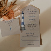 Blue White Lighthouse Kraft Wedding Uitnodiging