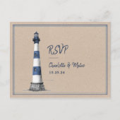 Blue White Lighthouse Wedding RSVP Briefkaart (Voorkant)