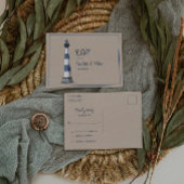 Blue White Lighthouse Wedding RSVP Briefkaart