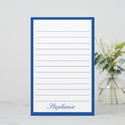 Blue White Lines Frames Monogram Names Custom Briefpapier (Staand voorkant)