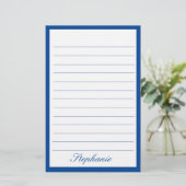 Blue White Lines Frames Monogram Names Custom Briefpapier (Staand voorkant)
