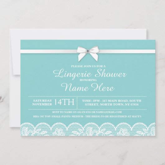 Blue White Lingerie Vrijgezellenfeest Lace Invitat Kaart (Voorkant)