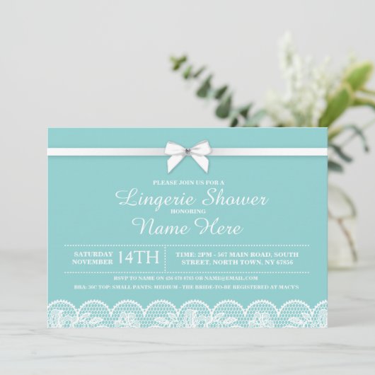 Blue White Lingerie Vrijgezellenfeest Lace Invitat Kaart (Staand voorkant)