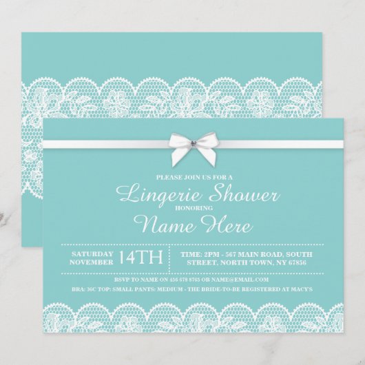 Blue White Lingerie Vrijgezellenfeest Lace Invitat Kaart (Voorkant / Achterkant)