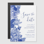 Blue White Lotus Floral Chinoiserie Save the Date (Voorkant / Achterkant)