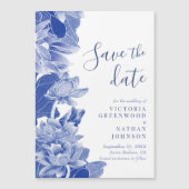 Blue White Lotus Floral Chinoiserie Save the Date (Voorkant)
