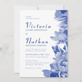 Blue & White Lotus Floral Chinoiserie Wedding Kaart (Voorkant)