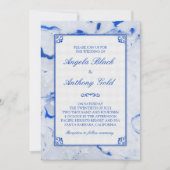 Blue White Marble Marged Wedding Invitation Kaart (Voorkant)