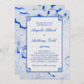 Blue White Marble Marged Wedding Invitation Kaart (Voorkant / Achterkant)