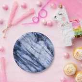 Blue & White Marble Stone Rock Swirl Modern Chic Papieren Bordje (Feest)