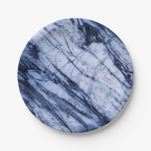 Blue & White Marble Stone Rock Swirl Modern Chic Papieren Bordje (Voorkant)
