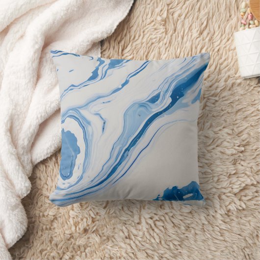 Blue & White Marbling – Fluid Abstract Art Kussen (Deken)