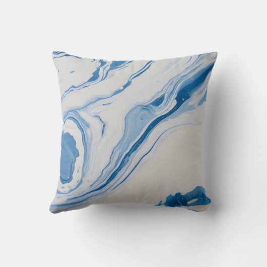 Blue & White Marbling – Fluid Abstract Art Kussen (Achterkant)