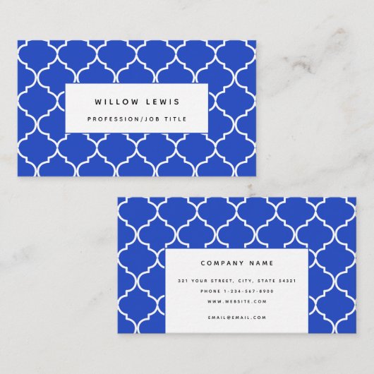 Blue & White Mediterranean Moroccan Simple Visitekaartje (Voorkant / Achterkant)