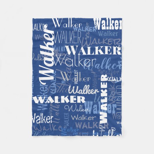 Blue White Medium Length Name Pattern Typografie Fleece Deken (Voorkant)