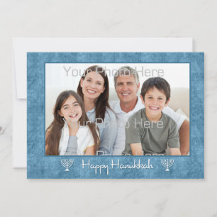 Blue, White Menorahs Hanukkah Photo Card Feestdagenkaart