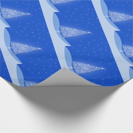 Blue White Merry-kerstboompatroon met sterren Cadeaupapier (Hoek)