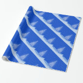Blue White Merry-kerstboompatroon met sterren Cadeaupapier (Uitgerold)