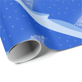 Blue White Merry-kerstboompatroon met sterren Cadeaupapier