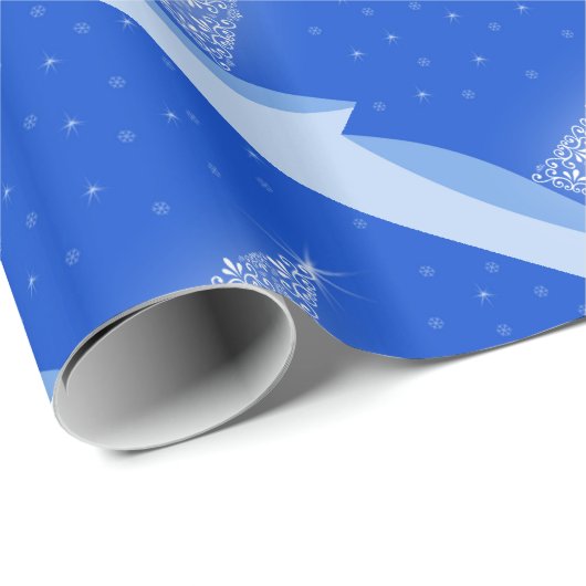 Blue White Merry-kerstboompatroon met sterren Cadeaupapier (Rol Hoek)