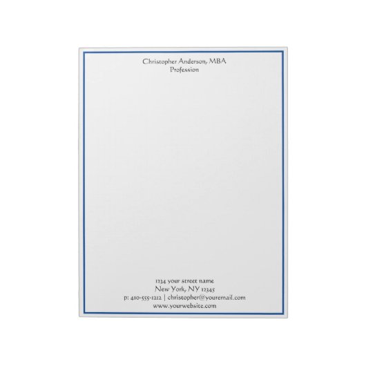 Blue White Minimal Business Professional Note Notitieblok (Linkerzijde)