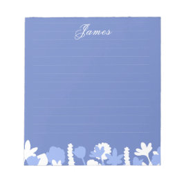 Blue White Minimal Floral Personalized Notepad Notitieblok