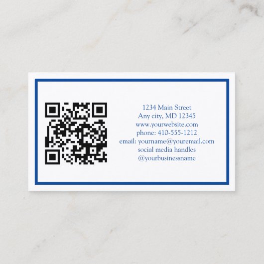 Blue White Minimal Professional Corporate QR-code Visitekaartje (Achterkant)
