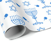Blue White Minimalist Menorah David Star Hanukkah Cadeaupapier (Rol Hoek)