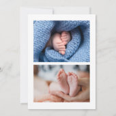 Blue White Minimalist Photo Baby Announcement Card Kaart (Achterkant)