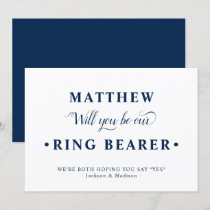 Blue White minimalist Ring Bearer-kaart Kaart