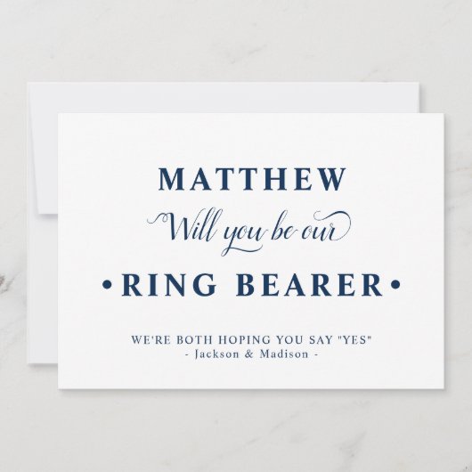 Blue White Minimalist Ring Bearer Proposal Kaart (Voorkant)
