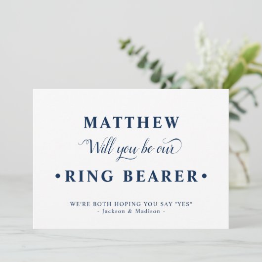 Blue White Minimalist Ring Bearer Proposal Kaart (Staand voorkant)