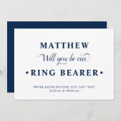Blue White Minimalist Ring Bearer Proposal Kaart (Voorkant / Achterkant)