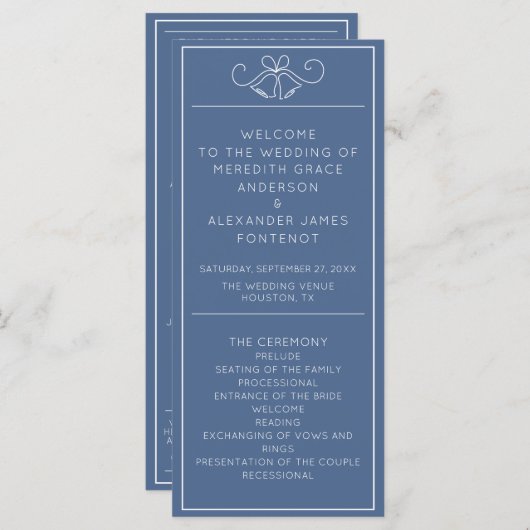 Blue & White Minimalist Wedding Program Programmakaart (Voorkant / Achterkant)