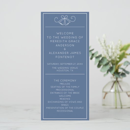 Blue & White Minimalist Wedding Program Programmakaart (Staand voorkant)