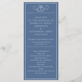 Blue & White Minimalist Wedding Program Programmakaart