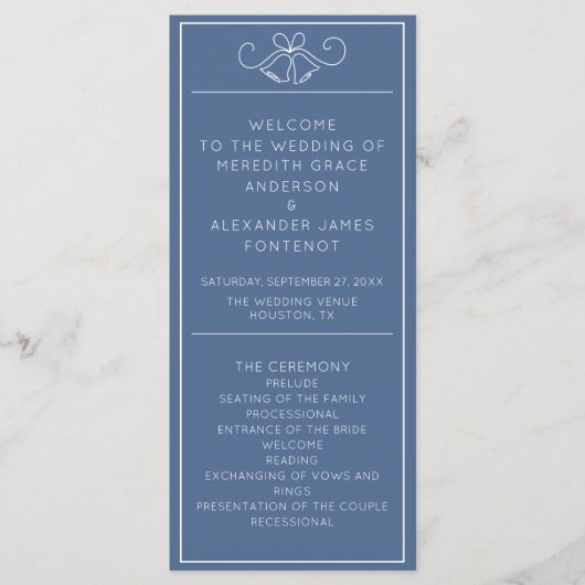 Blue & White Minimalist Wedding Program Programmakaart (Voorkant)