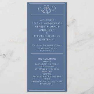 Blue & White Minimalist Wedding Program Programmakaart