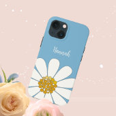 Blue White Modern Daisy Flower Personalize Name Case-Mate iPhone Case