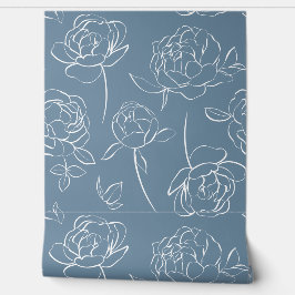 Blue White Modern Wildflower Wallpaper Behang