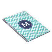 Blue White Monogram Chevron Pattern Notitieboek (Rechterzijde)