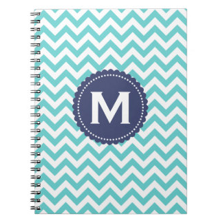 Blue White Monogram Chevron Pattern Notitieboek
