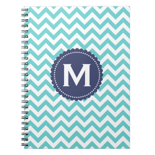 Blue White Monogram Chevron Pattern Notitieboek (Voorkant)