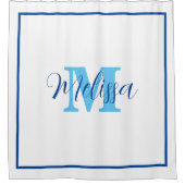 Blue White Monogram Initiaal Aangepaste naam legan Douchegordijn (Voorkant)