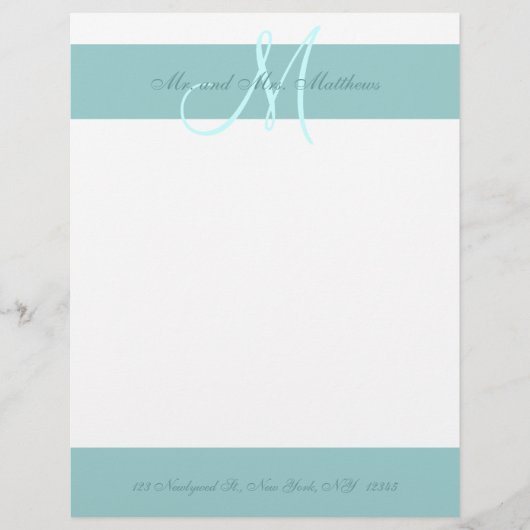 Blue White Monogram Letterhead voor Passen getrouw (Voorkant)