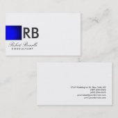 Blue White Monogram Script Consultant Professional Visitekaartje (Voorkant / Achterkant)