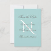 Blue White Monogram Script Weddenschap Save The Date (Voorkant)