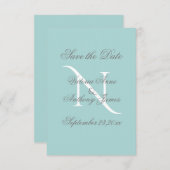 Blue White Monogram Script Weddenschap Save The Date (Voorkant / Achterkant)