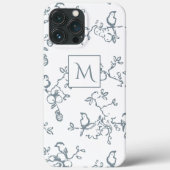 Blue White Monogram Simple Bird Patroon Case-Mate iPhone Case (Achterkant)